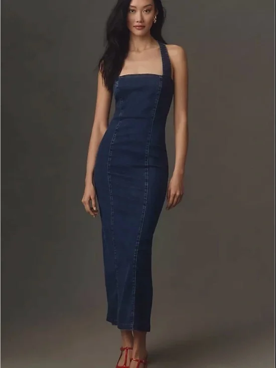 REFORMATION Navy Blue/ Denim Halter Dress - Picture 2 of 2